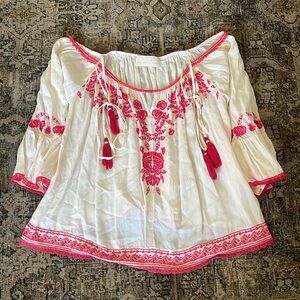 LOVE SAM Rose Embroidery Off Shoulder Peasant Top Size XS